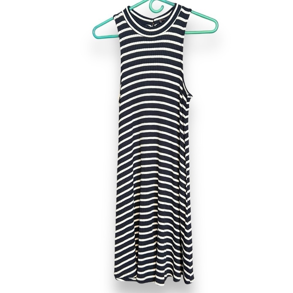 Hollister Black & White Stripe Ribbed Knit Keyhole Sleeveless Tank Dress Soft